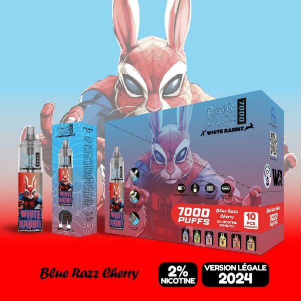 Puffs 7000 White Rabbit Blue Razz Cherry