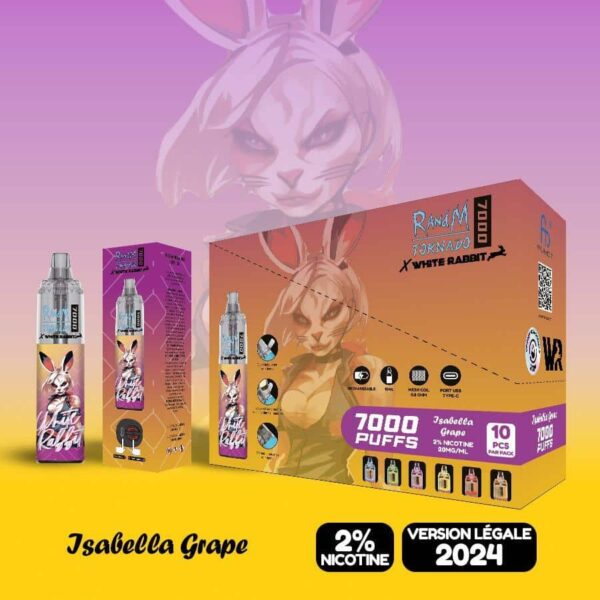 Puffs 7000 White Rabbit Isabella Grape